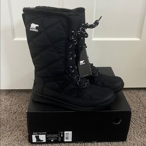 Sorel Women's Whitney Tall Lace Up Black Quilted Boots - Size 8